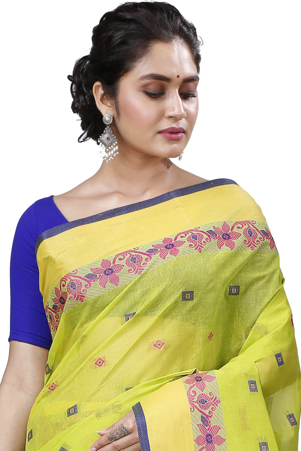 Olive Green Pure Cotton Ramala Tant Saree (959)